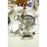 SILVER CHILD'S SPOON AND A QUANTITY OF ELECTRO PLATE INCLUDING; AN ENTREE DISH AND COVER