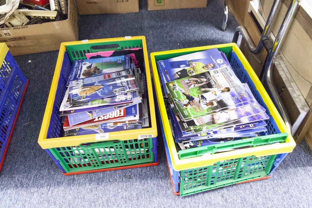 TWO BOXES OF FOOTBALL LEAGUE PROGRAMMES, VARIOUS FROM THE LATE 90's TO INCLUDE; CARDIFF CITY,