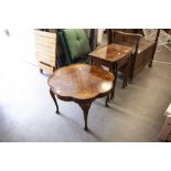 A WALNUTWOOD COFFEE TABLE WITH POLYFOIL TOP AND A SIMILAR NEST OF COFFEE TABLES