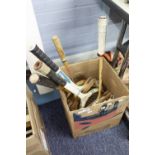 THREE SLAZENGER WOODEN TENNIS RACKETS AND A SQUASH RACKET AND A BADMINTON RACKET (5)