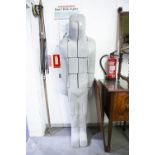 A MODERN CARVED LIGHTWEIGHT BREEZEBLOCK ALMOST LIFE-SIZE FIGURE, SIMILAR TO IRON MAN 6' TALL