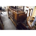 CIRCA 1920's GEORGIAN STYLE MAHOGANY SIDEBOARD WITH LOW RAISED BACK AND BALL AND CLAW FEET AND THREE