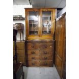 VICTORIAN FLAME MAHOGANY AND MAHOGANY DISPLAY CABINET ON CHEST, THE ASSOCIATED TOP WITH DOUBLE