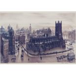 STEVEN SCHOLES (b.1952) ARTIST SIGNED LIMITED EDITION COLOUR PRINT Manchester panorama with the