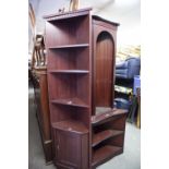 TWO MAHOGANY EFFECT FLOOR STANDING OPEN CORNER UNITS