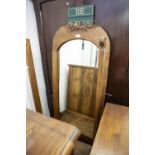 A LARGE OAK CHEVAL MIRROR WITH SINGLE DRAWER TO BASE