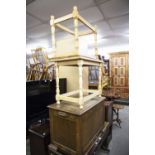 A SMALL OAK CUPBOARD WITH DRAWER AND TWO OBLONG OCCASIONAL TABLES