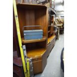 McINTOSH TEAK WALL UNIT WITH THREE DRAWERS AND TWO CUPBOARDS TO BASE AND A DROP-FRONT SECTION AND