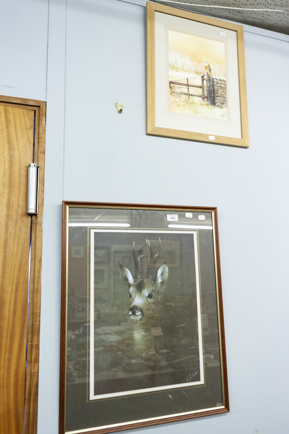 R. FLETCHER TWO PASTEL DRAWINGS HEAD OF A DEER 18" X 13" (45.7cm x 33cm) BARN OWL IN A LANDSCAPE