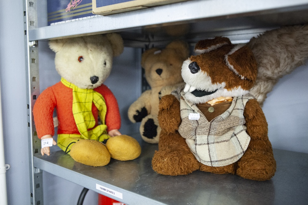 BURBARK TOYS RUPERT BEAR, ANOTHER BEAR AND A BASIL BRUSH TOY (3)