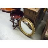 A CONVEX WALL MIRROR IN GILT FRAME, TWO GEORGIAN STYLE WINE TABLES