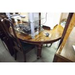 A LATE VICTORIAN MAHOGANY EXTENDING DINING TABLE, OBLONG AND D-ENDED, EXTENDING WITH TWO EXTRA