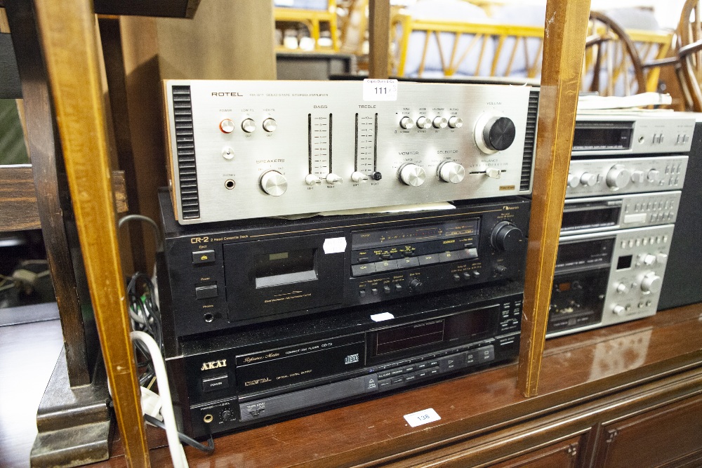 ROTEL STEREO AMPLIFIER, MODE RA-511, AKAI CD PLAYER AND A TEAK CASSETTE DECK (3)