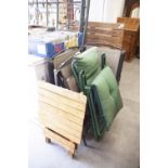 A QUANTITY OF FOLDING GARDEN CHAIRS AND A WOODEN TABLE