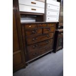 EARLY NINETEENTH CENTURY LARGE CHEST OF TWO SHORT AND THREE LONG DRAWERS ON LATER TURNED FEET, 4'