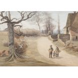 GEORGE SAXON (19th Century) WATERCOLOUR DRAWING Family on a country lane Signed and dated 1875