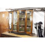EDWARDIAN MAHOGANY AND INLAY BREAKFRONT DISPLAY CABINET, THE GLAZED DOMED DOORS EXTENDING FRONT