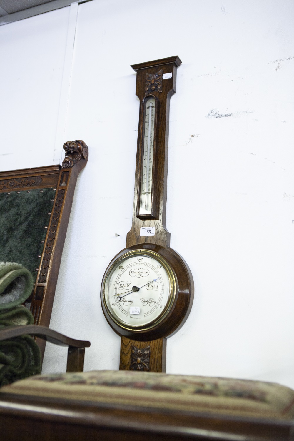 CIRCA 1920's OAK CASED BAROMETER AND THERMOMETER