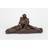 JOHN LETTS BRONZED RESIN GROUP, modelled as a seated couple embracing, 7" (17.8cm) high, incised