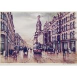 STEVEN SCHOLES (b.1952) ARTIST SIGNED LIMITED EDITION COLOUR PRINT Cross Street, Manchester, with