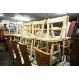 SET OF EIGHT MODERN PINE DINING CHAIRS