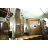 PAIR OF OAK CORNER UNIT/CUPBOARDS, 2 OAK STOOLS AND A TELEPHONE TABLE