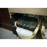 A SET OF THREE ANTLER GREEN CANVAS AND LEATHER SUITCASES AND A LARGE HOLDALL