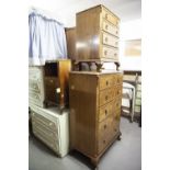 A FIGURED WALNUTWOOD BEDROOM SUITE OF FOUR PIECES VIZ, A TWO DOOR HANG WARDROBE, WITH ARCHED TOP,