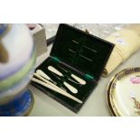 A SEWING SET, HAVING BONE HANDLES, INCLUDING; GLOVE STRETCHERS, BUTTON HOOKS ETC.... (IN FITTED