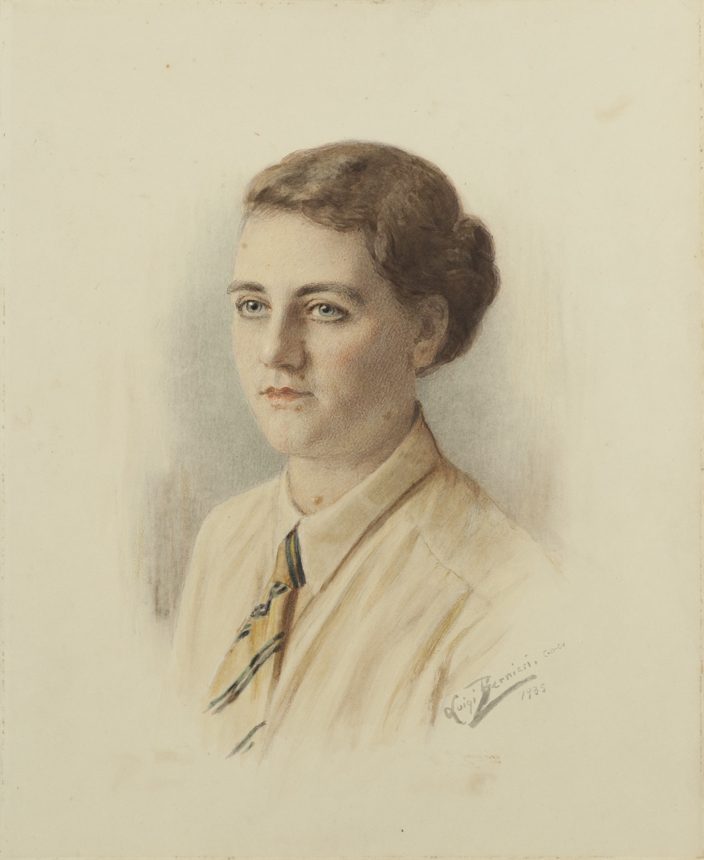 LUIGI BERNICII (?) WATERCOLOUR DRAWING AND PENCIL Seated school portrait Signed and dated 1935 lower