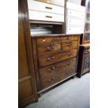 EARLY NINETEENTH CENTURY LARGE CHEST OF TWO SHORT AND THREE LONG DRAWERS ON LATER TURNED FEET, 4'