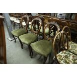 A SET OF THREE VICTORIAN WALNUTWOOD BALLOON BACK CABRIOLE LEG CHAIRS, TOGETHER WITH A PAIR OF