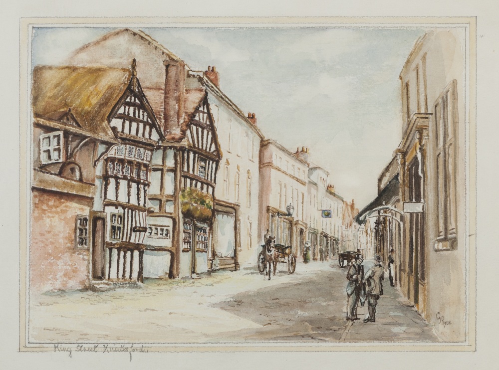 G. ROSE WATERCOLOUR 'King Street, Knutsford' 9 1/4" x 13" (23.5cm x 33cm) G. ROSE OIL PAINTING ON