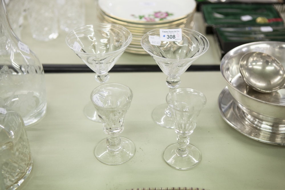 A PAIR OF VICTORIAN COCKTAIL GLASSES AND AN ICE CREAM LICK (3)