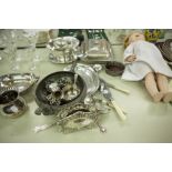 SILVER CHILD'S SPOON AND A QUANTITY OF ELECTRO PLATE INCLUDING; AN ENTREE DISH AND COVER