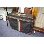 'LARK' CANVAS FABRIC AND BROWN LEATHER LARGE SUITCASE WITH NUMERICAL LOCK AND MATCHING SHOULDER