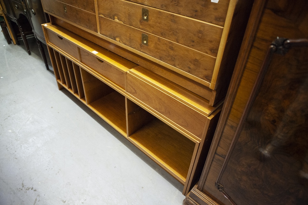 1970's TEAK, LONG LOW HIFI STAND WITH RECORD RACKS AND TWO DRAWERS