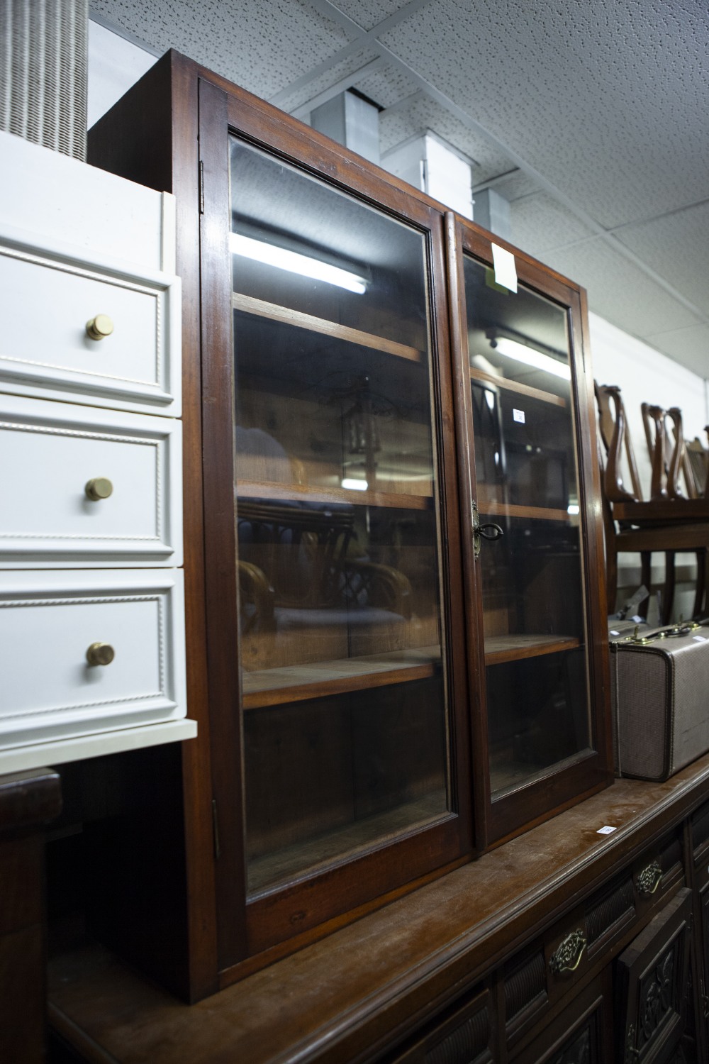 A MAHOGANY SUPERSTRUCTURE BOOKCASE, WITH TWO GLAZED DOORS