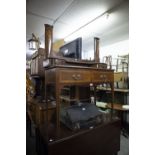 EDWARDIAN INLAID MAHOGANY TWO DRAWER SIDE TABLE AND THE SUPERSTRUCTURE FOR A SIMILAR DRESSING