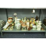 ORIENTAL POTTERY VASE, DUCK ORNAMENTS, CAT AND DOG ORNAMENTS AND VARIOUS CERAMICS