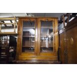 VICTORIAN FLAME MAHOGANY AND MAHOGANY DISPLAY CABINET ON CHEST, THE ASSOCIATED TOP WITH DOUBLE