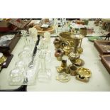 TWO GLASS SWAN PATTERN DISHES, AND A MOULDED GLASS DRESSING TABLE SET OF FIVE PIECES VIZ; AN