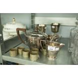 A COLLECTION OF ELECTROPLATE TO INCLUDE; MAPPIN AND WEBB 3 PIECE COFFEE SERVICE, GOBLETS, NAPKIN