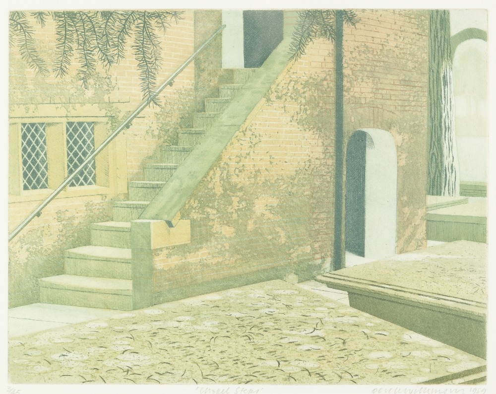 DEREK WILKINSON (1929-2001) ARTIST SIGNED LIMITED EDITION COLOURED PRINT 'Chapel Steps' (3/45)