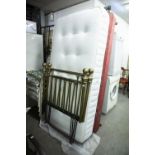 PAIR OF SINGLE BRASS HEADBOARD, BED BASE WITH MATTRESS