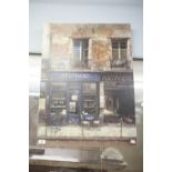 CHUI TAK HAJ COLOUR PRINT RUN DOWN CAFE SHOP FRONT SCENE TABLE AND TWO CHAIRS