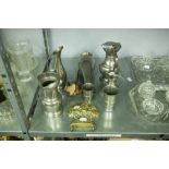 SEVEN PIECES OF MODERN DUTCH PEWTER, AND TWO BRASS AND PAINTED IRON PIECES (9)