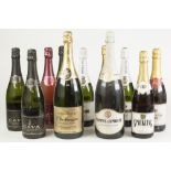 EIGHTEEN VARIOUS BOTTLES OF SPARKLING WINE AND CIDER, including: BARON DE ROTHBERG, DEMI-SEC, RAIMAT