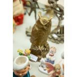 CAST BRASS MODEL OF A LONG EARED OWL, 8 3/4" high