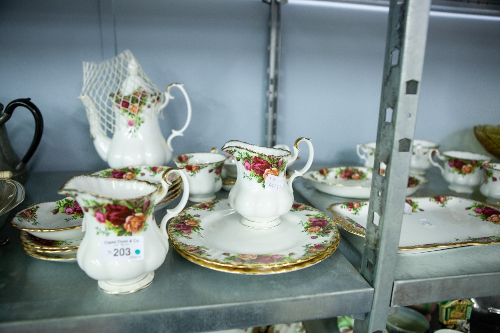 ROYAL ALBERT 'OLD COUNTRY ROSES' TO INCLUDE; COFFEE POT, MILK JUG, CUPS, SAUCERS, SANDWICH TRAY,